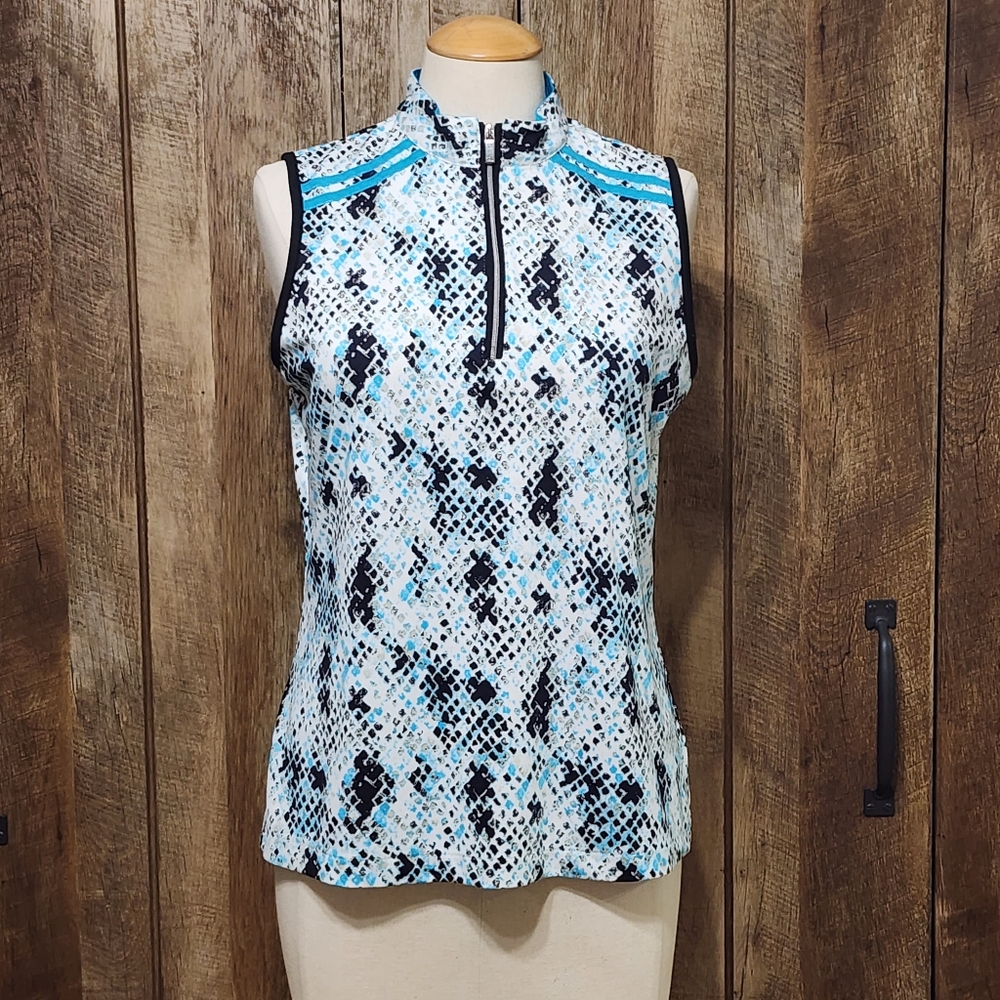 *SOLD* Tail Sleeveless 1/4 Zip Shirt Blue White Black Golf Tennis EUC Womens M - Picture 2 of 9